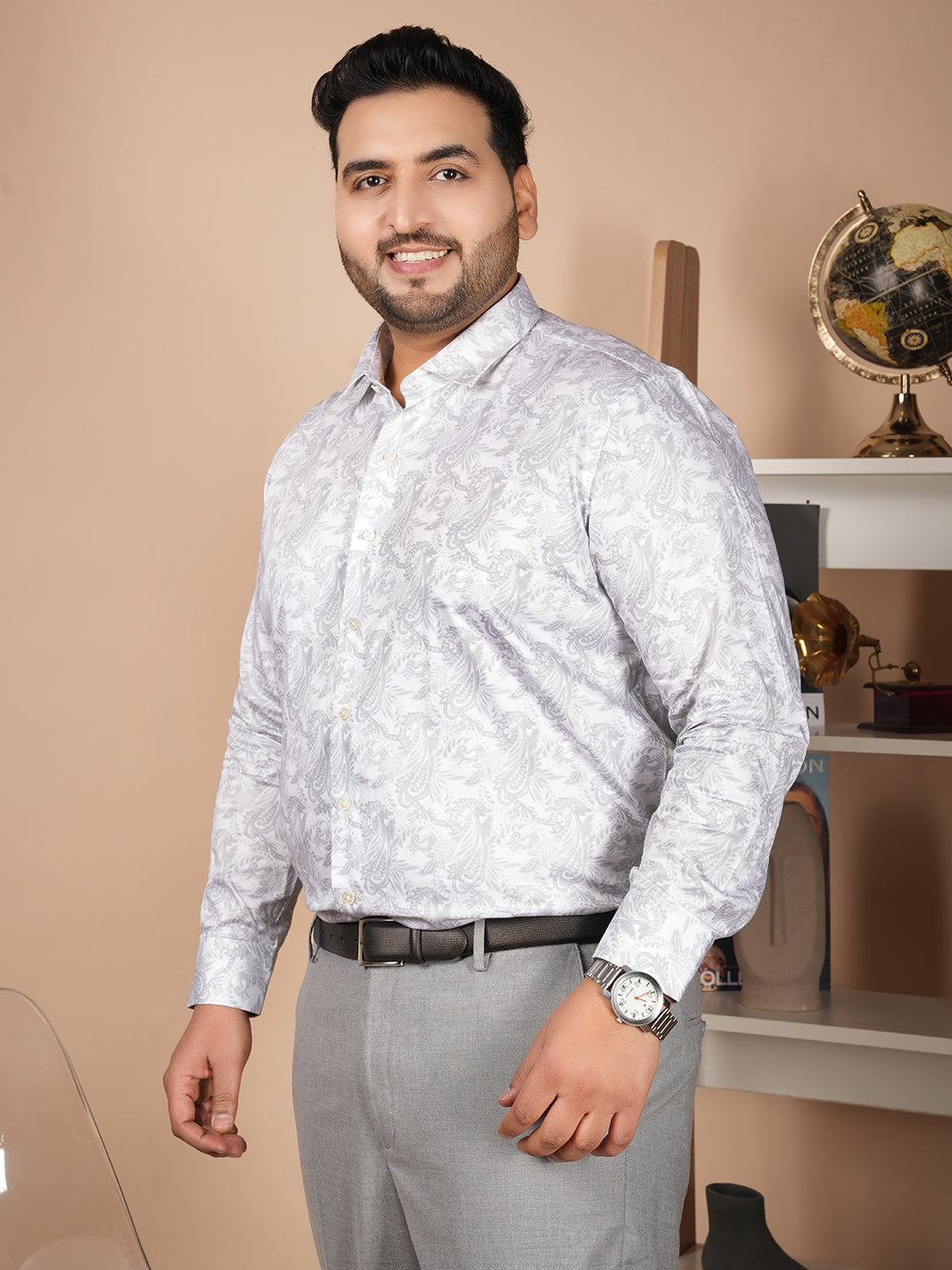 Premium 100% Cotton Printed Shirt for Men -Grey color – Soft, Breathable & Stylish