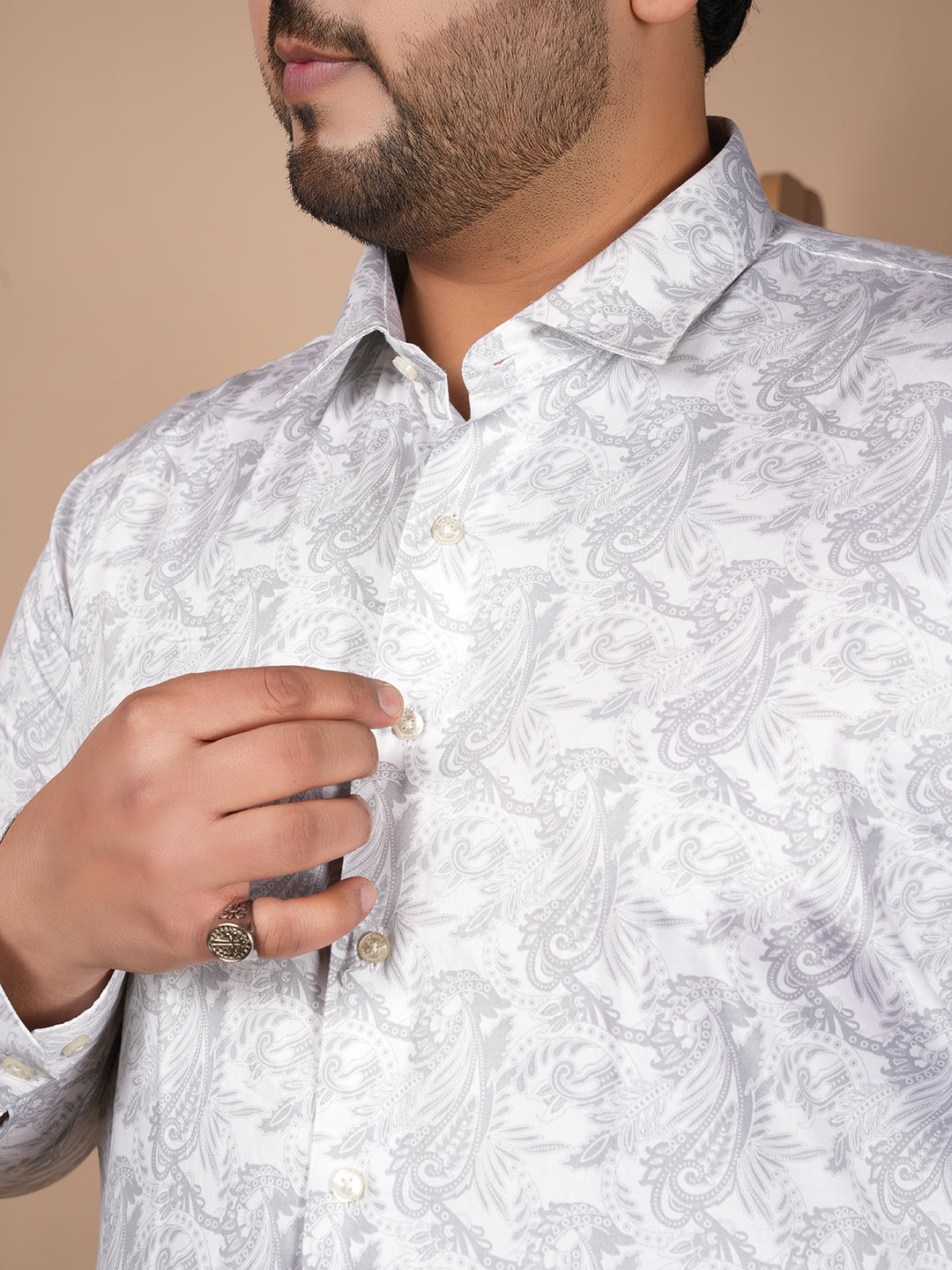 Premium 100% Cotton Printed Shirt for Men -Grey color – Soft, Breathable & Stylish