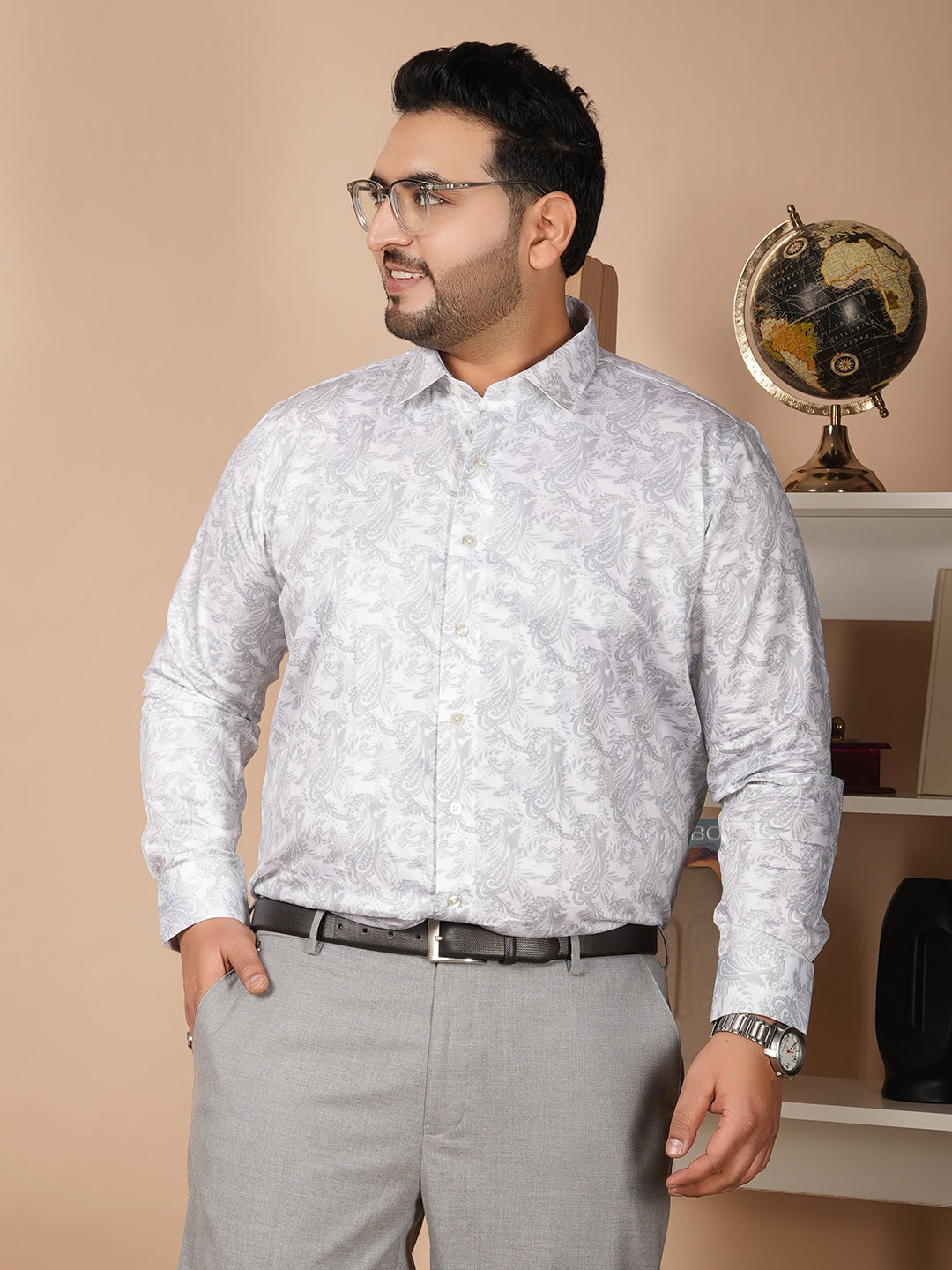 Premium 100% Cotton Printed Shirt for Men -Grey color – Soft, Breathable & Stylish