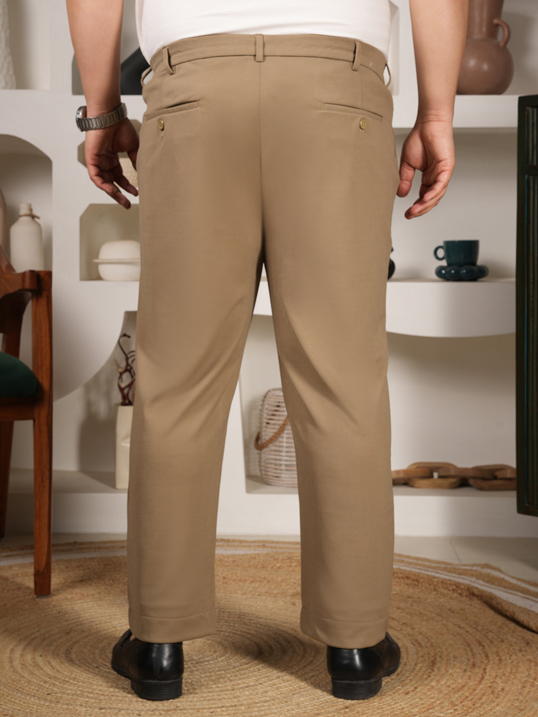 Men's Plus Size Beige Casual Trouser | Comfort Fit Smart Casual Pant