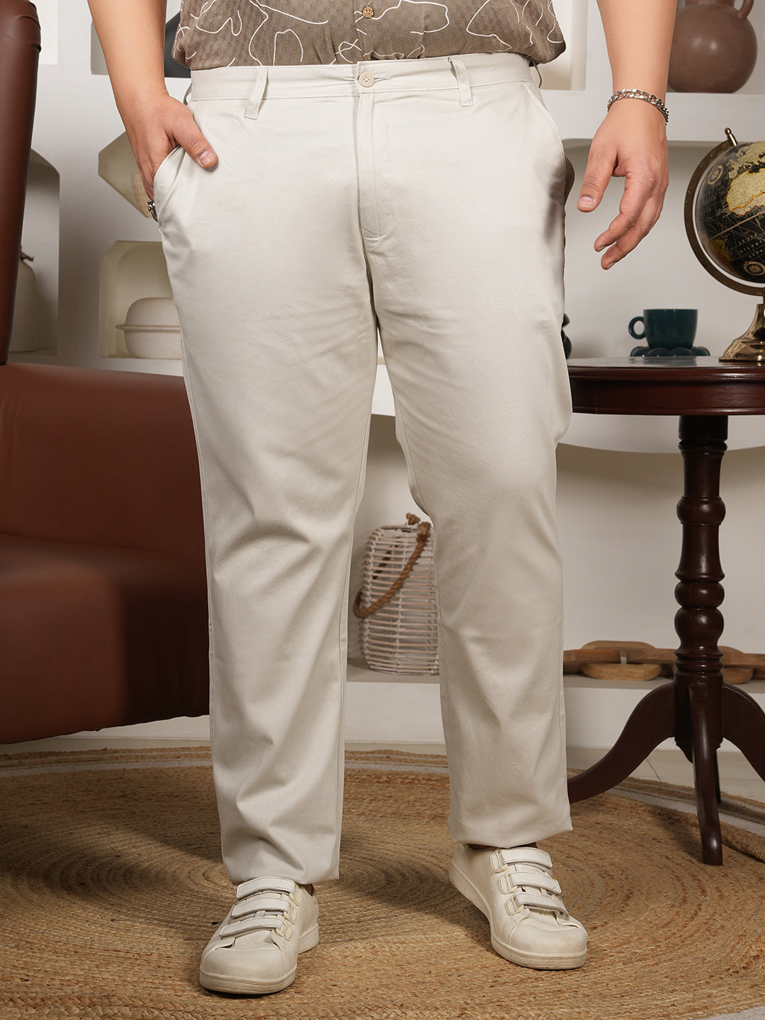 Men's Plus Size Cream Casual Trouser