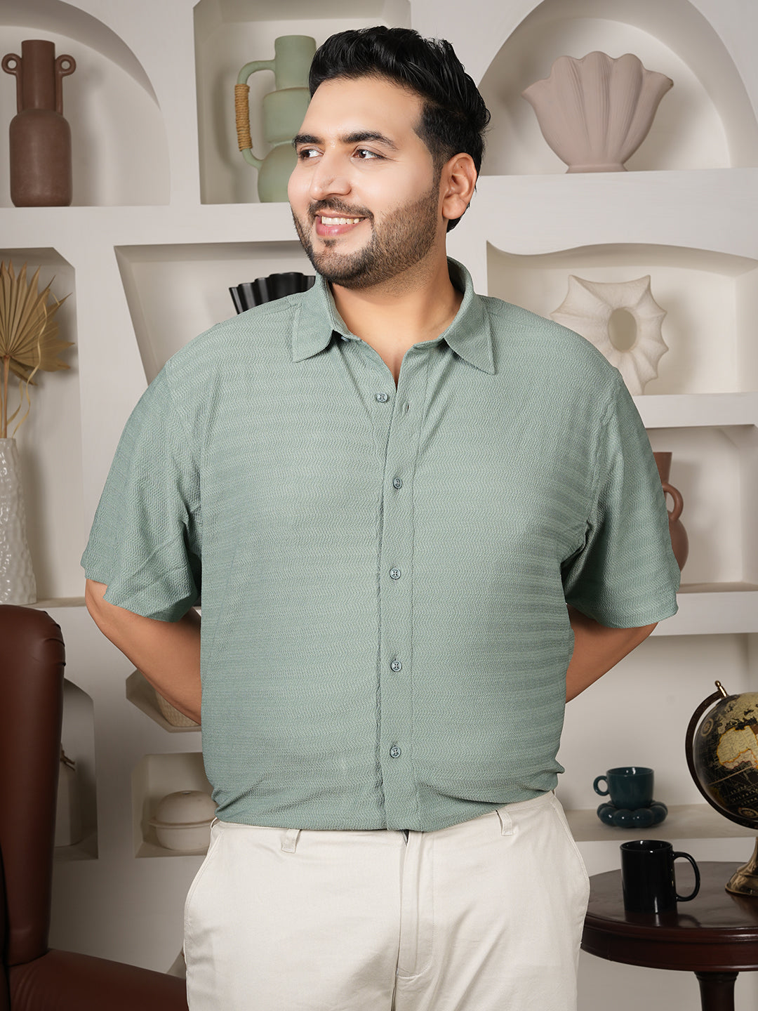 Premium Men’s Casual Shirt in Microfiber Blend with Stretch Color - Sea Green