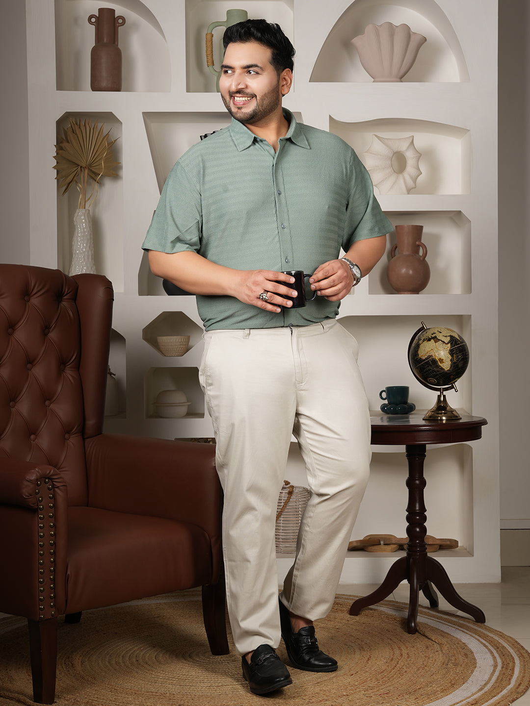 Premium Men’s Casual Shirt in Microfiber Blend with Stretch Color - Sea Green