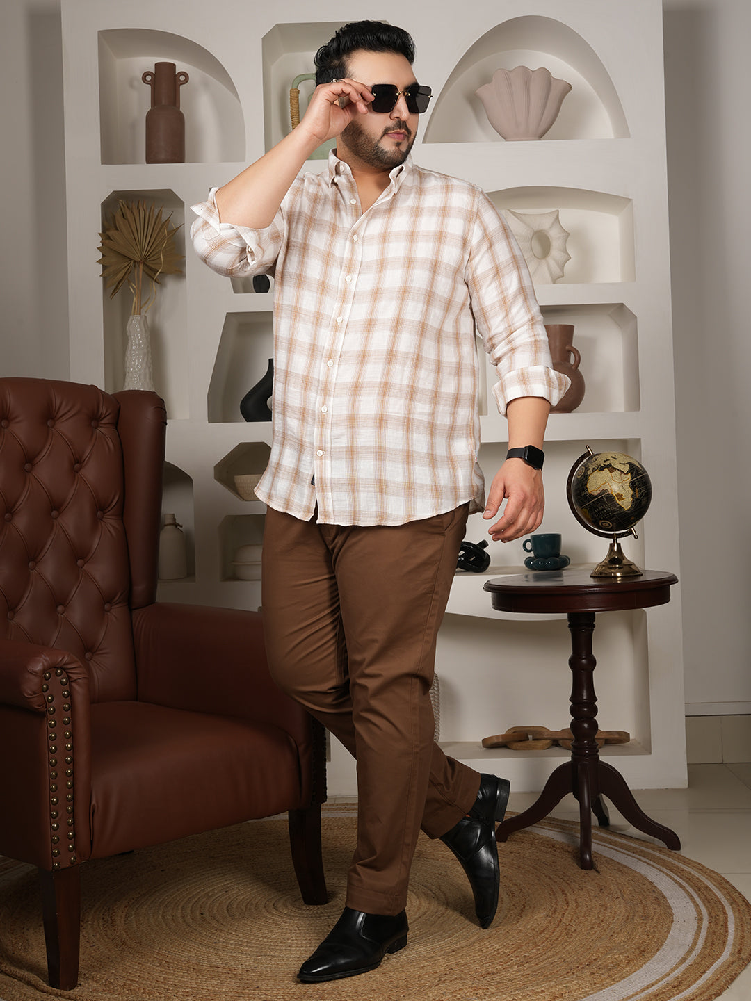 Men's Plus Size Brown Casual Trouser