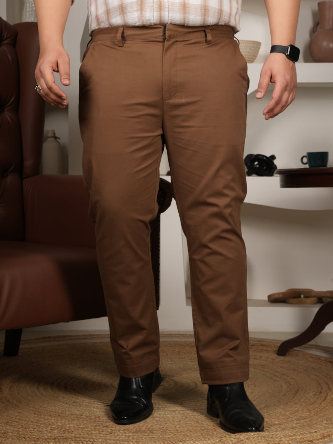 Men's Plus Size Brown Casual Trouser
