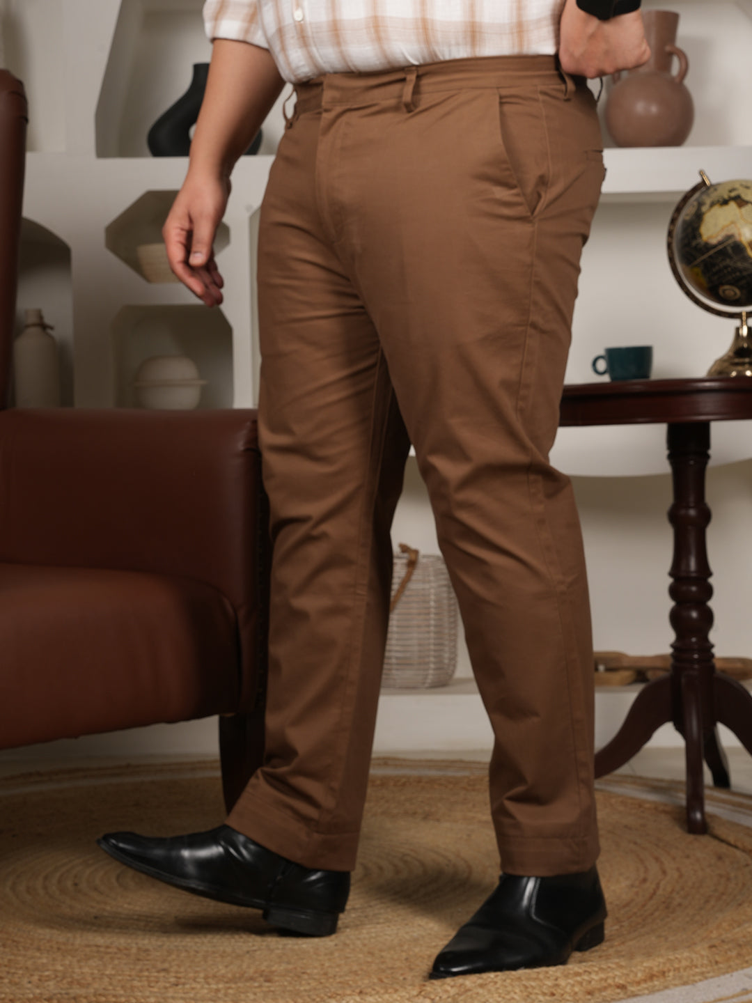 Men's Plus Size Brown Casual Trouser