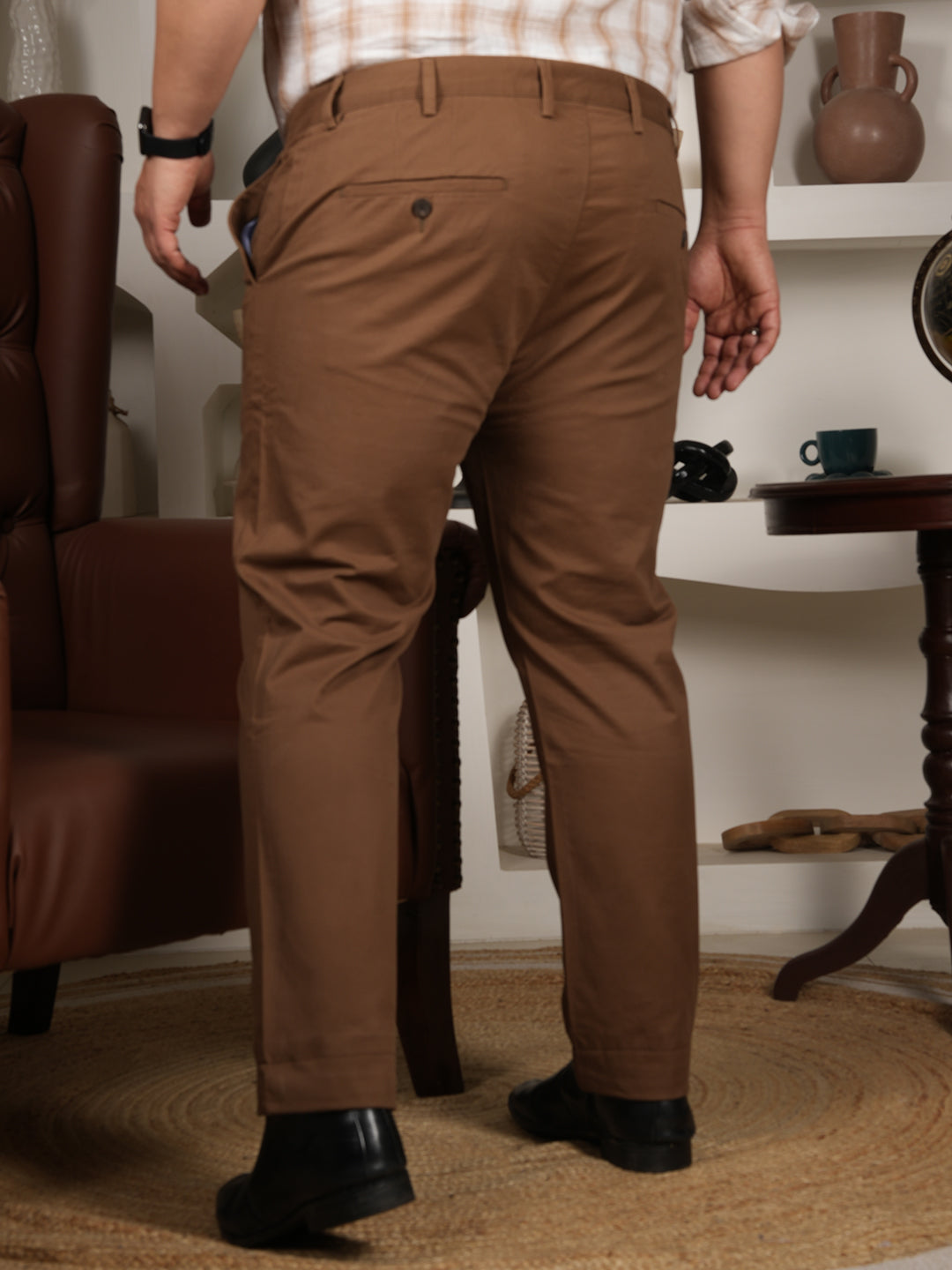 Men's Plus Size Brown Casual Trouser