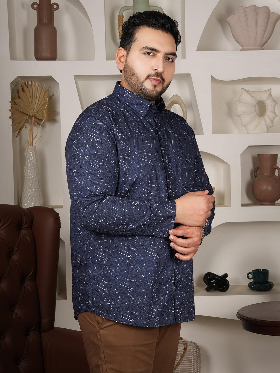 Men’s Navy Printed Cotton Shirt – Everyday Casual Wear
