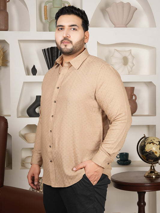 Men’s Mustard Microfiber Textured Shirt – Premium Full Sleeve Casual Wear