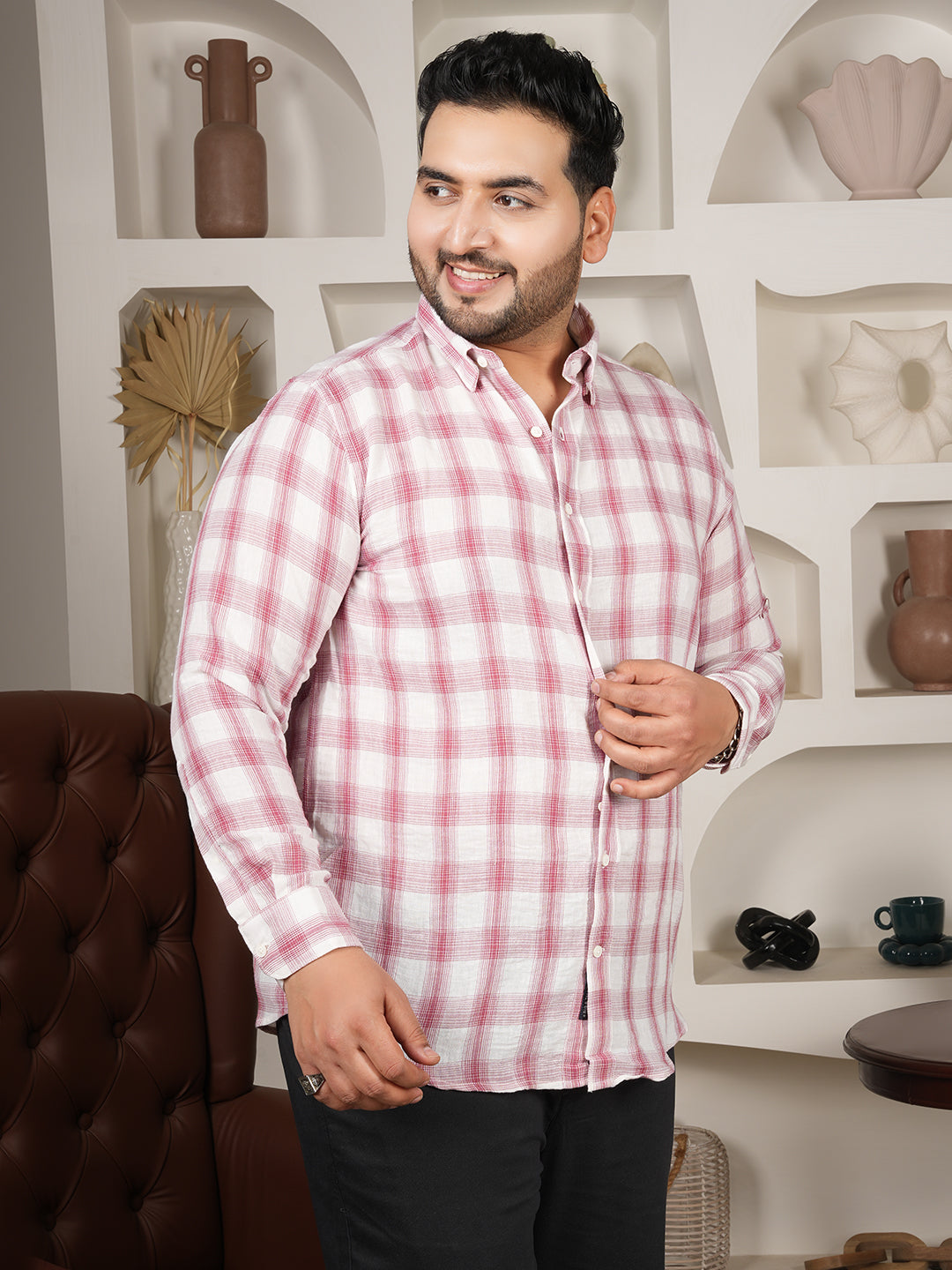 Premium Men’s Check Shirt in 100% Microfiber – Full Sleeve