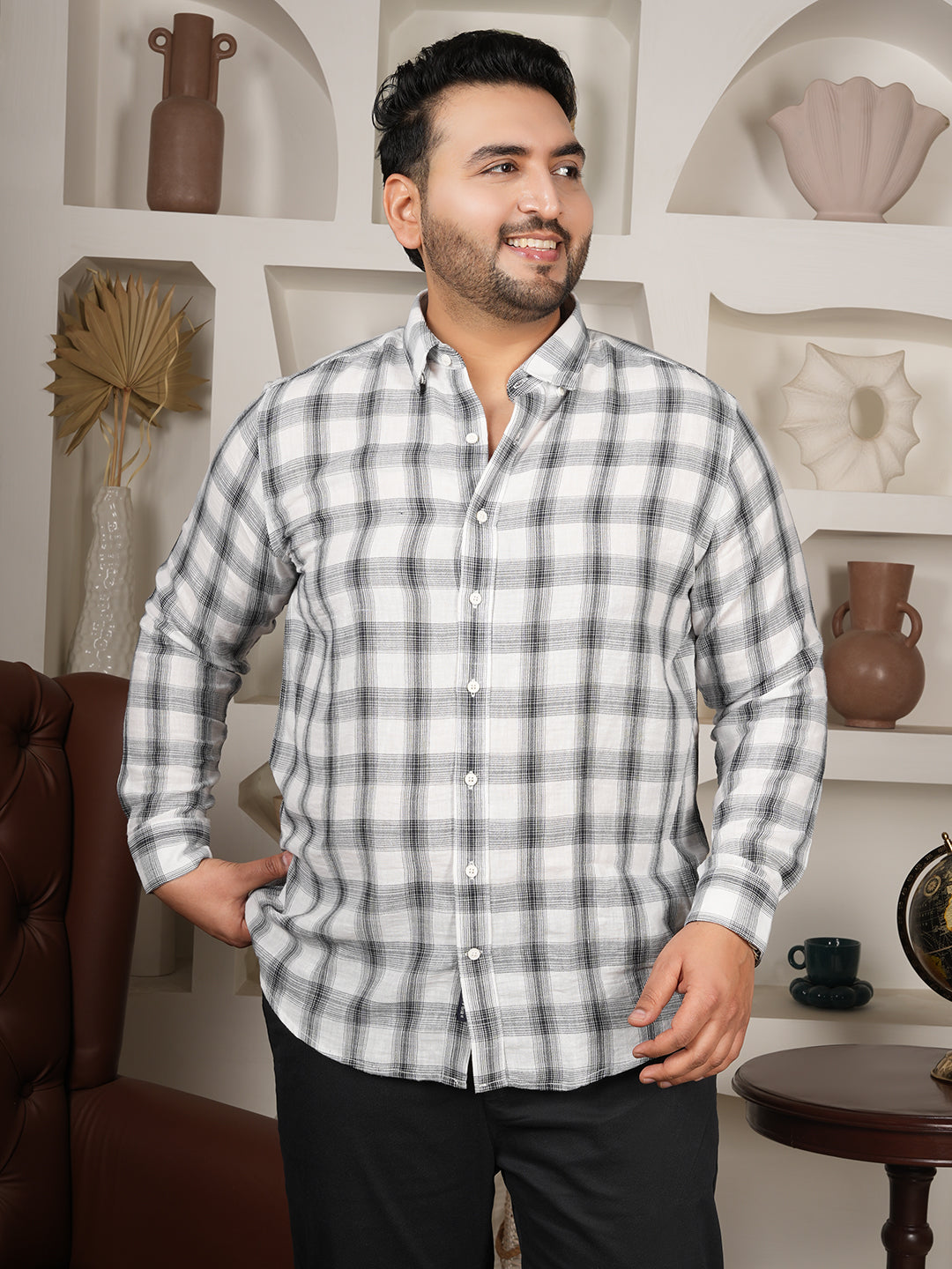 Premium Men’s Check Shirt in 100% Microfiber – Full Sleeve