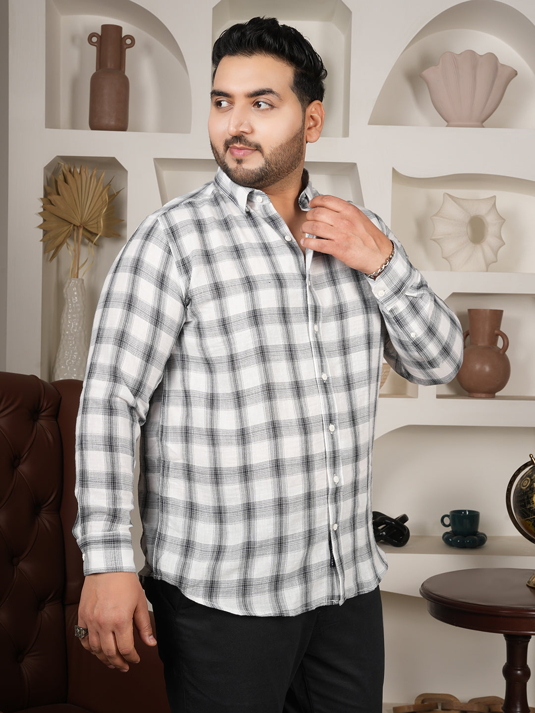 Premium Men’s Check Shirt in 100% Microfiber – Full Sleeve
