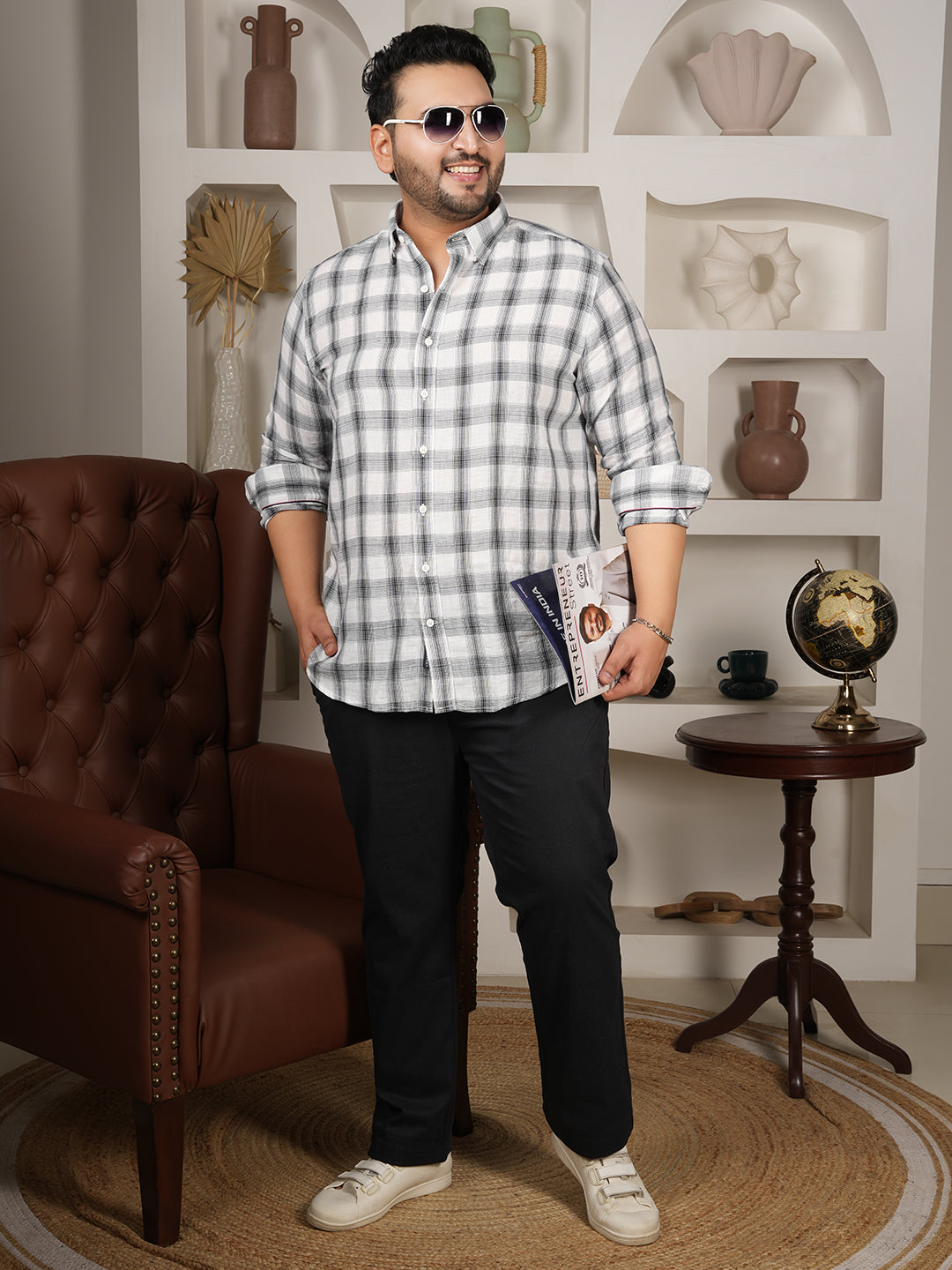 Premium Men’s Check Shirt in 100% Microfiber – Full Sleeve