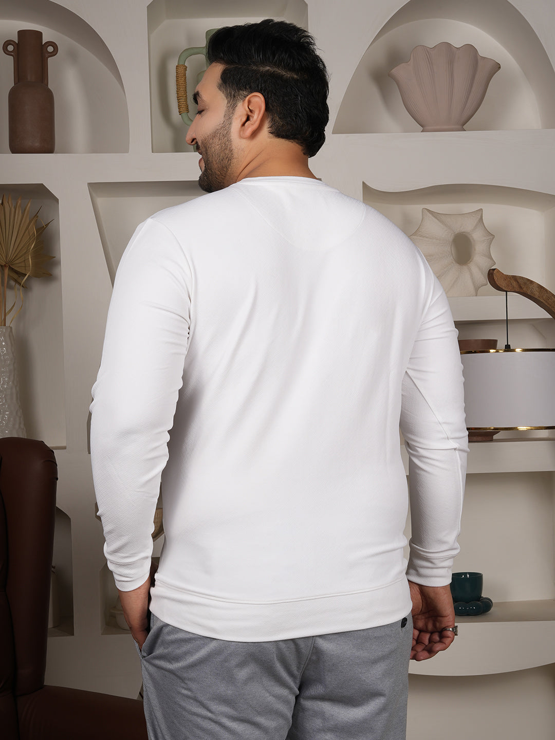 Men’s Premium White Sweatshirt – Classic Crew Neck