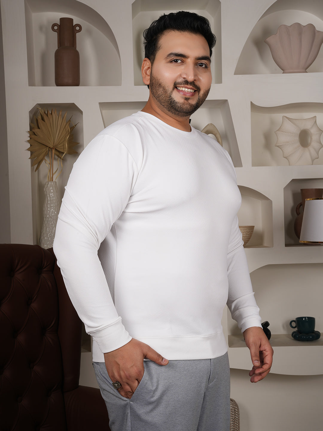 Men’s Premium White Sweatshirt – Classic Crew Neck