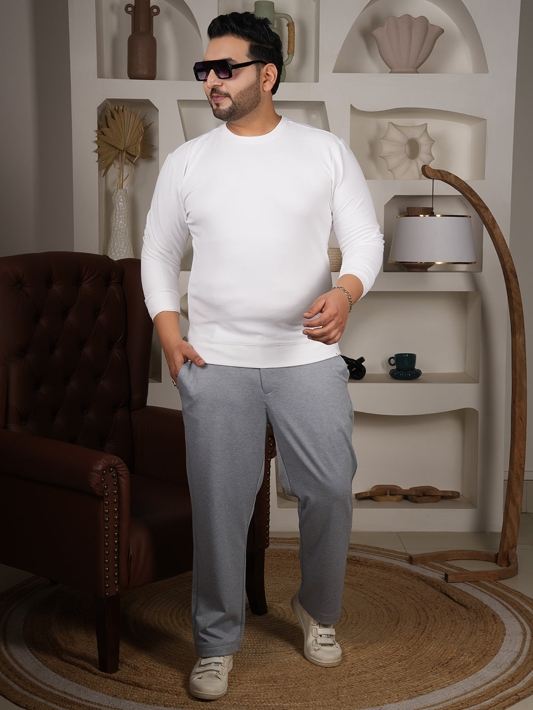 Men's Plus Size Sky Blue Casual Trousers