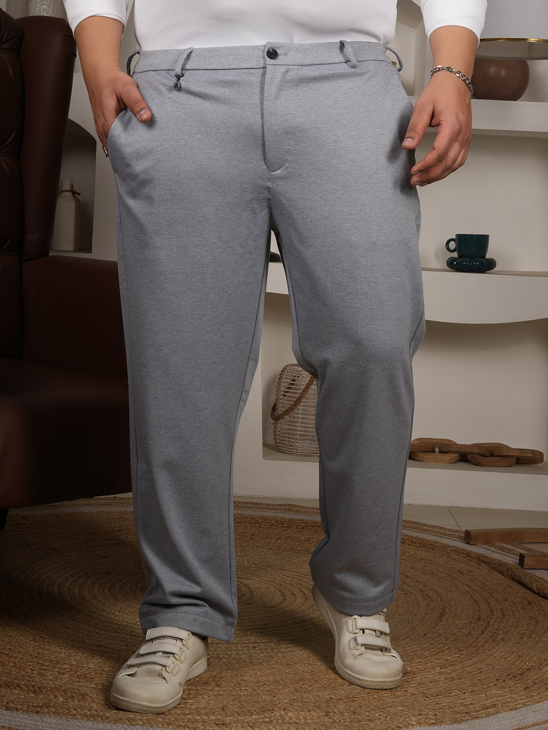 Men's Plus Size Sky Blue Casual Trousers