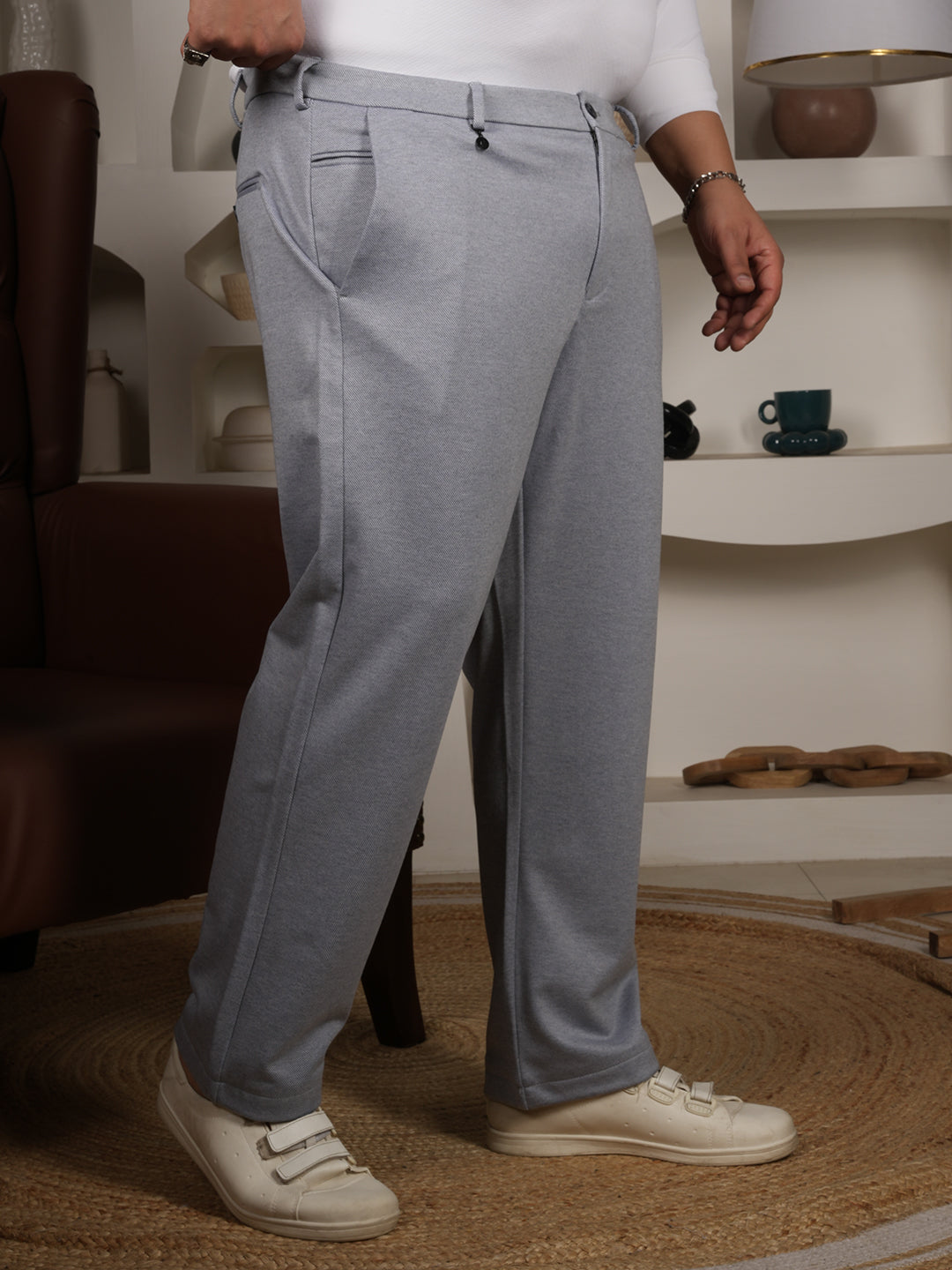 Men's Plus Size Sky Blue Casual Trousers