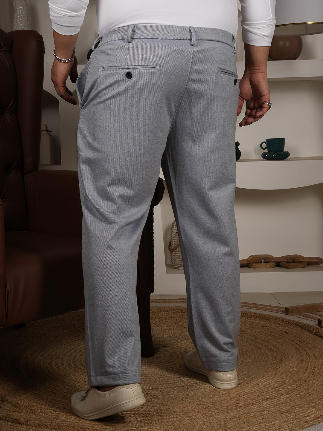 Men's Plus Size Sky Blue Casual Trousers