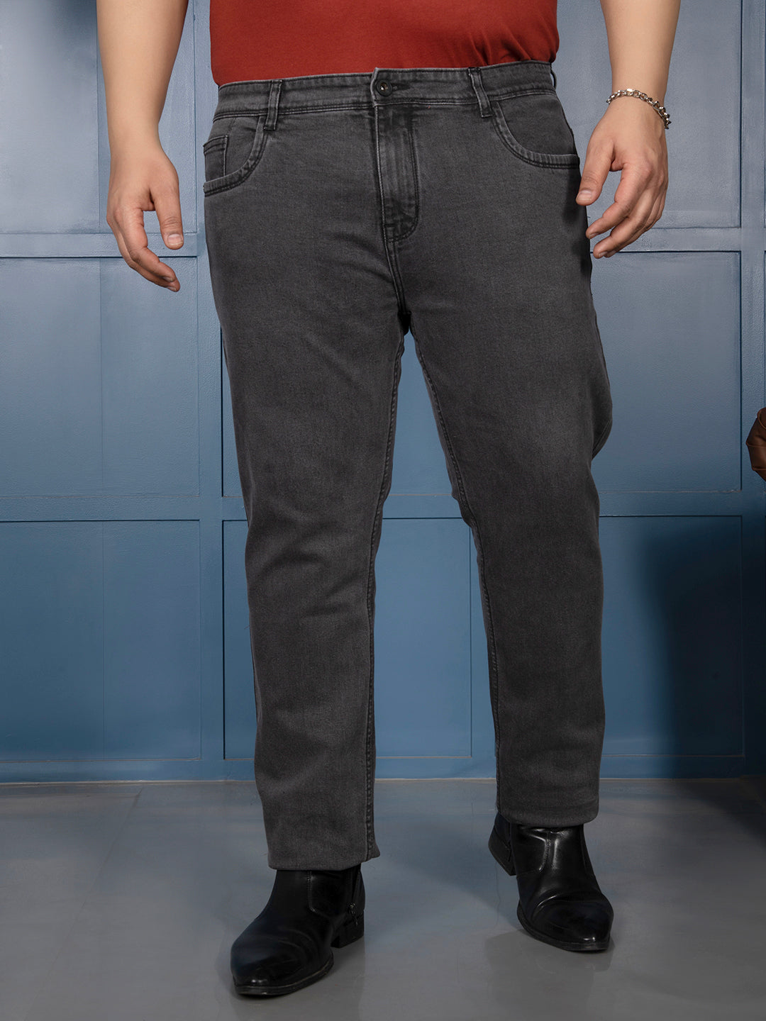 Canoe Plus Men's Grey Relaxed Fit Stretch Denim Jeans