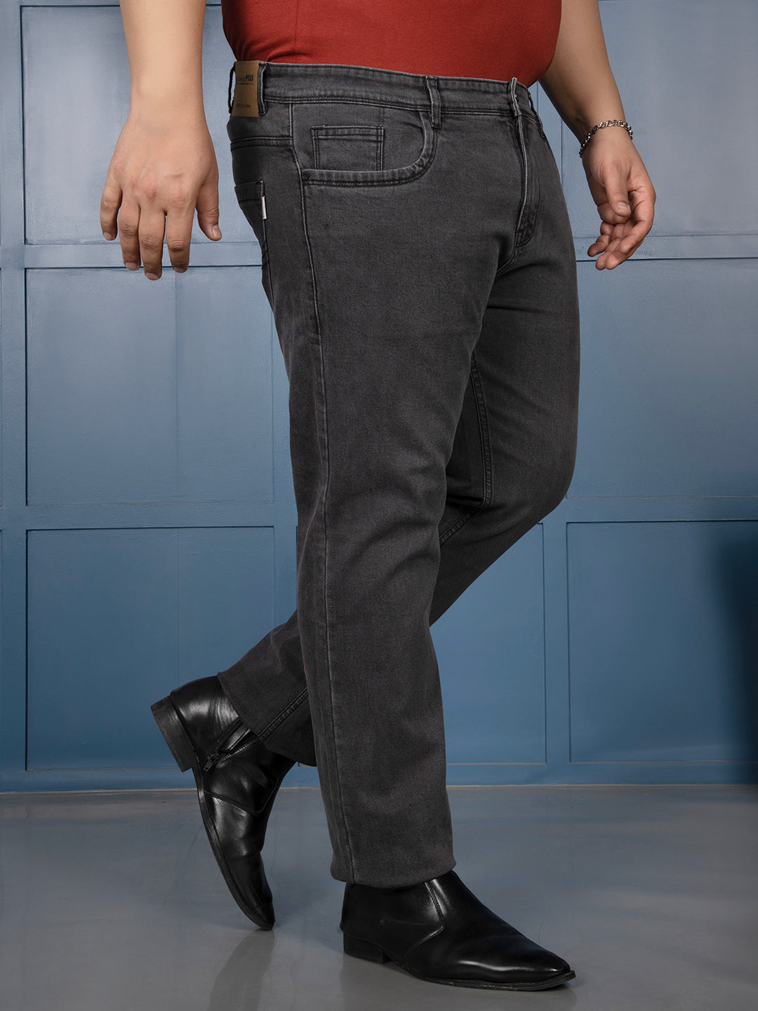 Canoe Plus Men's Grey Relaxed Fit Stretch Denim Jeans