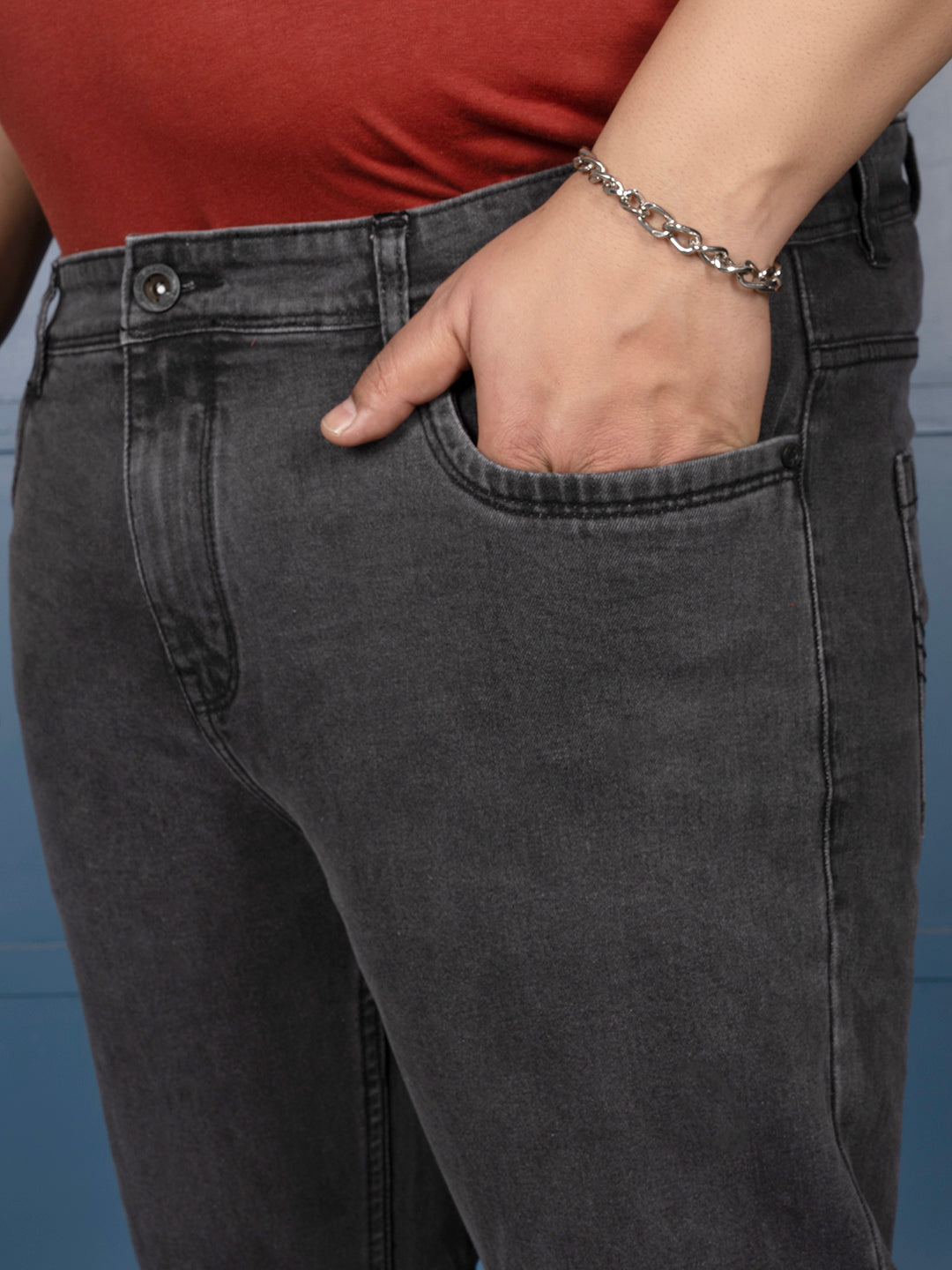 Canoe Plus Men's Grey Relaxed Fit Stretch Denim Jeans