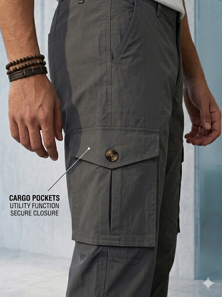 Premium Dark Grey Stretchable Cargo Pants for Men | Moisture Wicking Utility Trousers