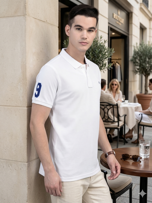 Canoe Men Short Sleeve Polo Neck Solid Pattern T-Shirt