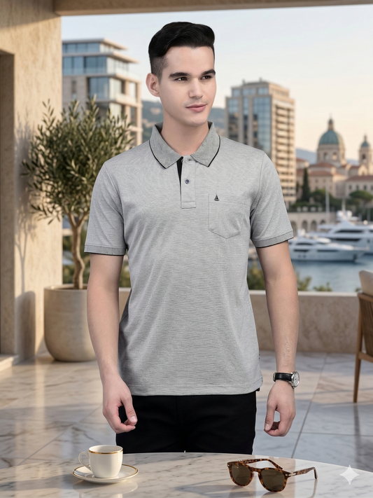 Canoe Men Short Sleeve Polo Neck Solid Pattern T-Shirt