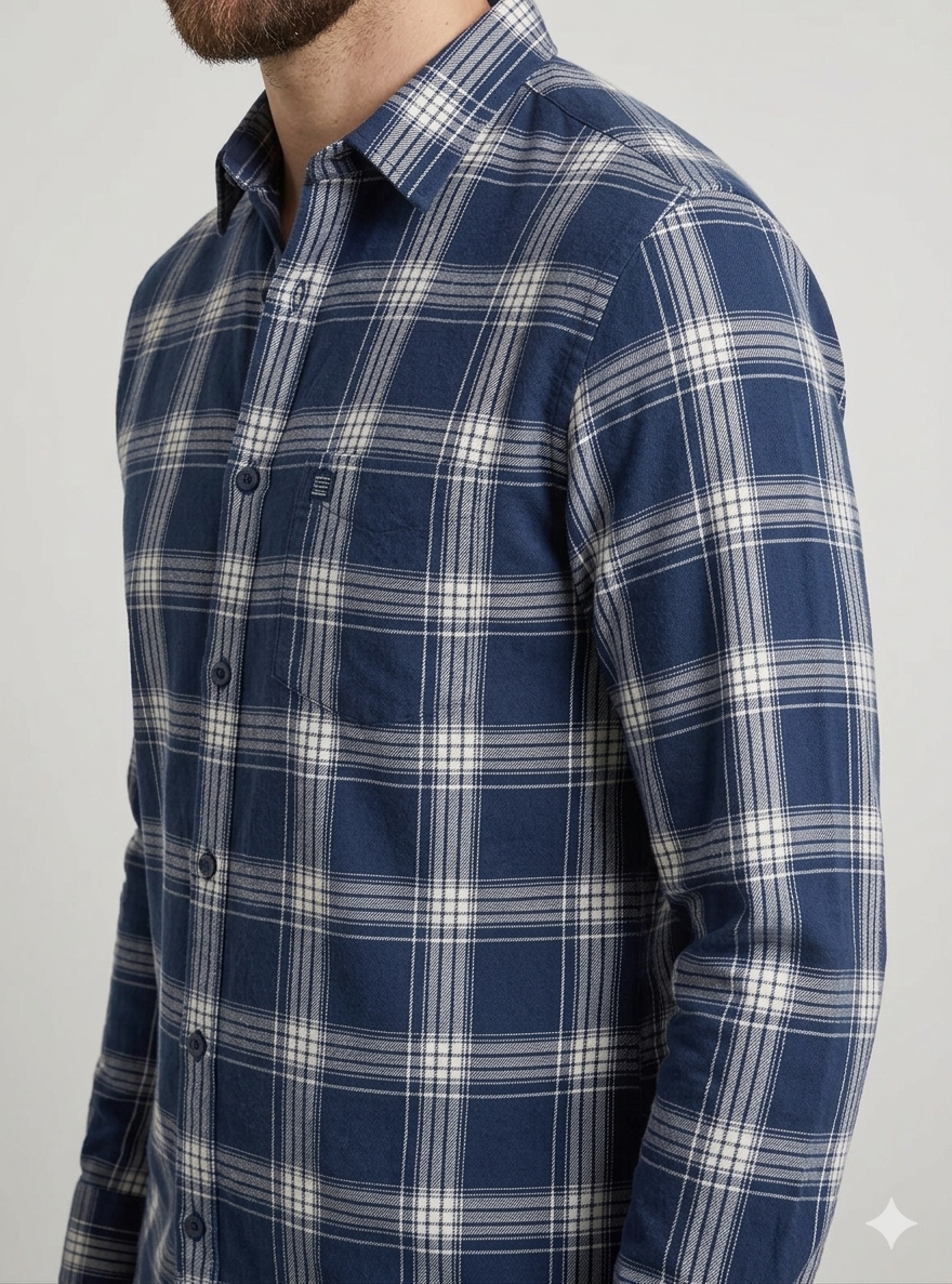 Men’s Navy Blue Checked Casual Shirt