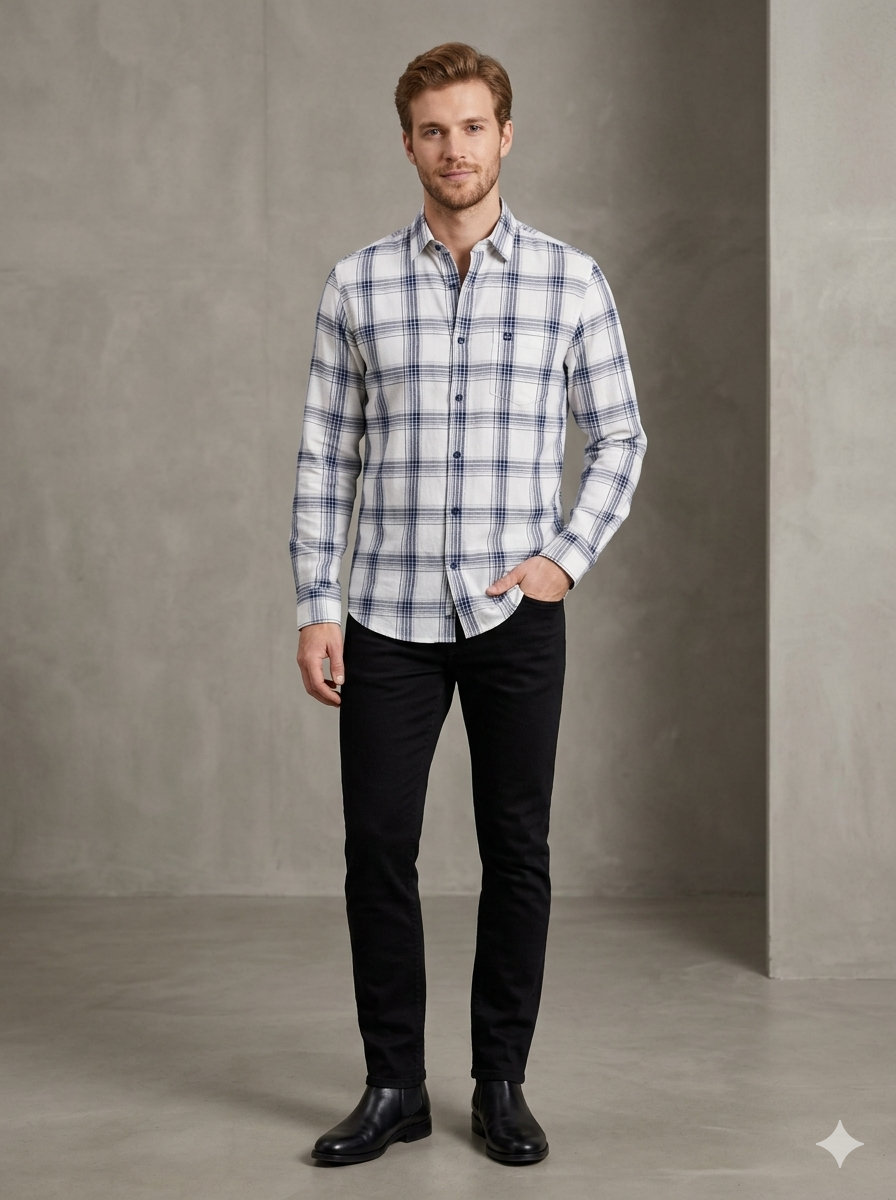 Men’s Navy Blue Checked Casual Shirt
