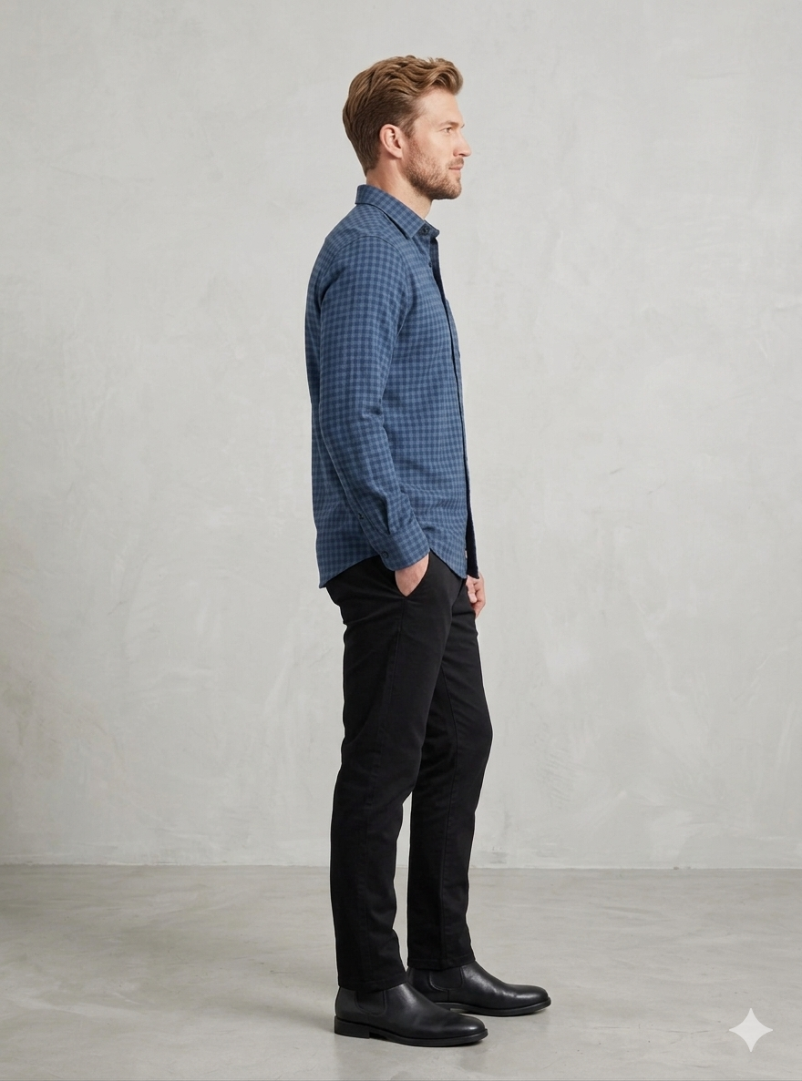 Men’s Blue Micro Check Casual Shirt