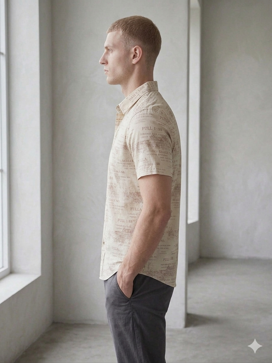 Men’s Premium Beige Printed Slim Fit Casual Shirt