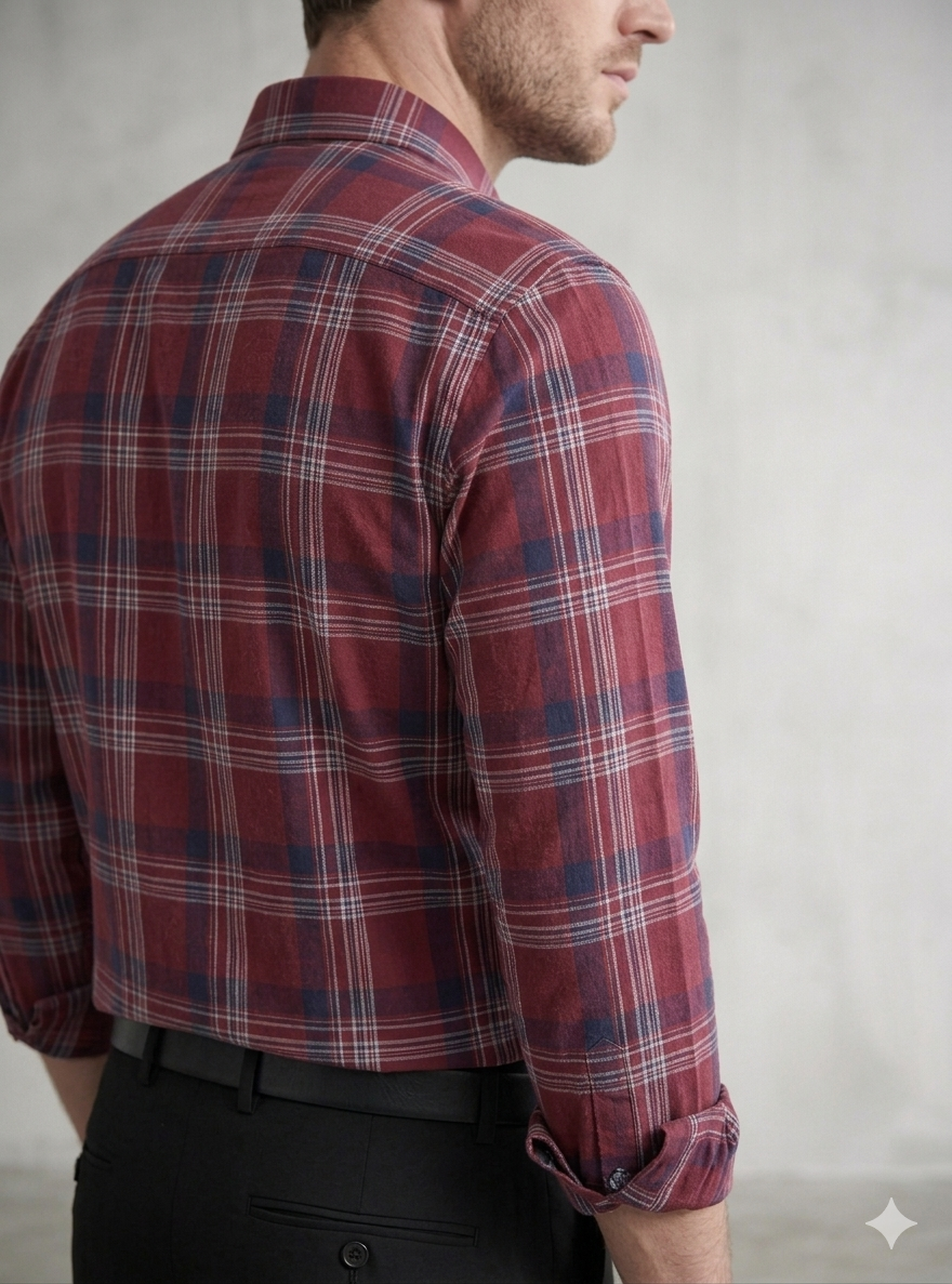 Men’s Maroon Checked Casual Shirt