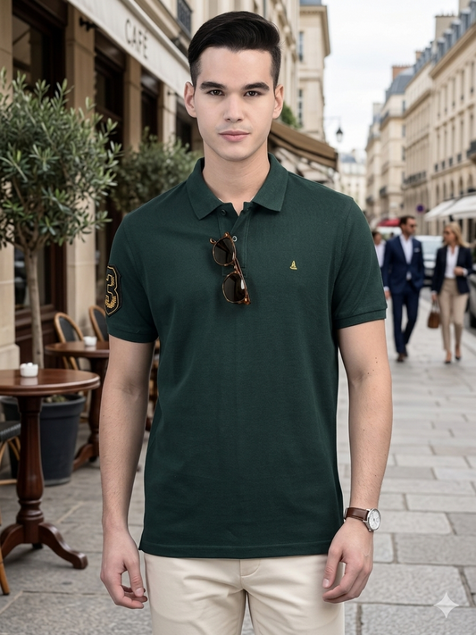 Canoe Men Short Sleeve Polo Neck Solid Pattern T-Shirt