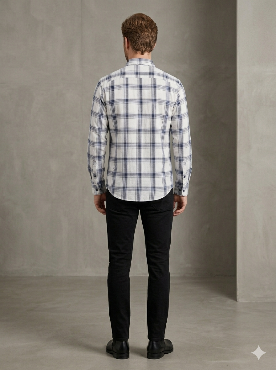Men’s Navy Blue Checked Casual Shirt