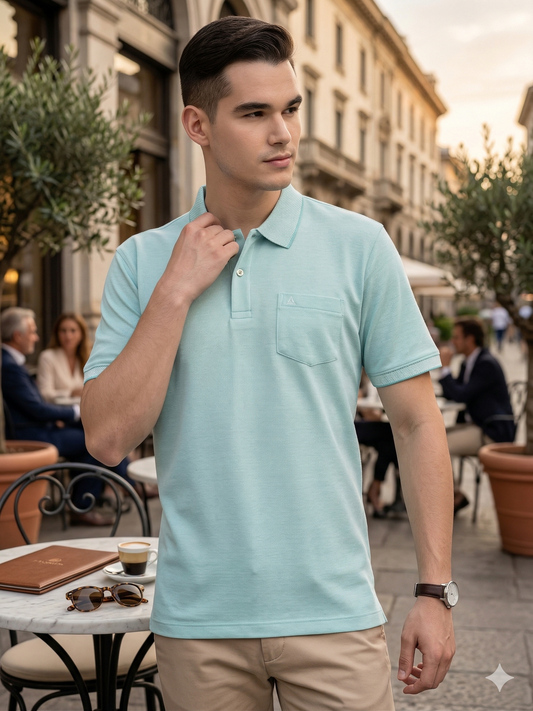 Canoe Men Short Sleeve Polo Neck Solid Pattern T-Shirt