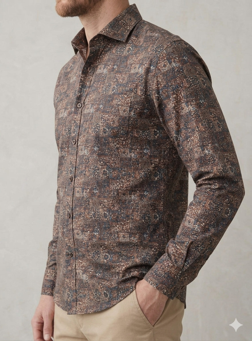 Men’s Brown Geometric Print Casual Shirt