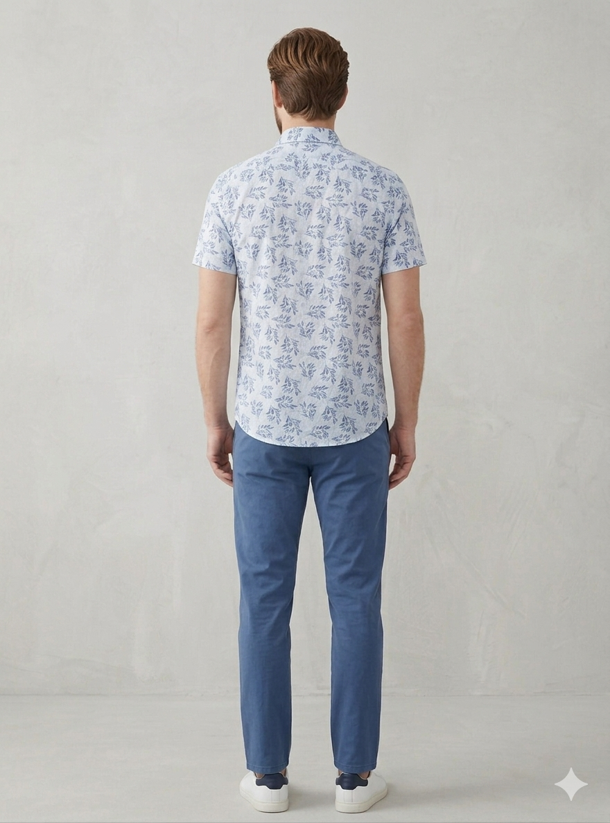 Men’s White Floral Print Half Sleeve Casual Shirt