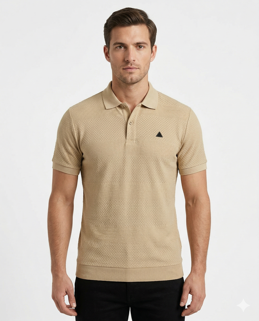 Men's Beige Polo T-Shirt | Premium Cotton Smart Casual Collar T-Shirt