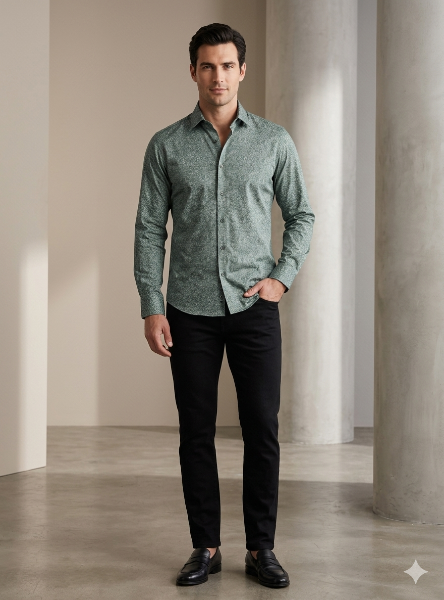 Printed Shirts: Green Printed Shirt by CANOE