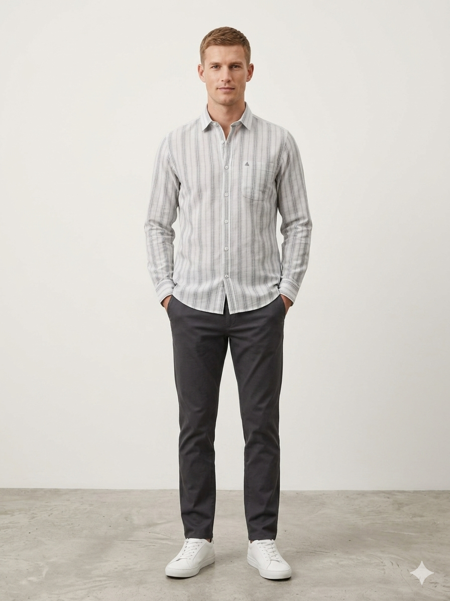 Men’s Vertical Striped Slim Fit Shirt | Casual & Smart Wear