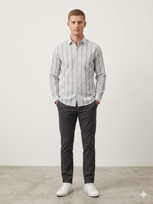 Men’s Vertical Striped Slim Fit Shirt | Casual & Smart Wear