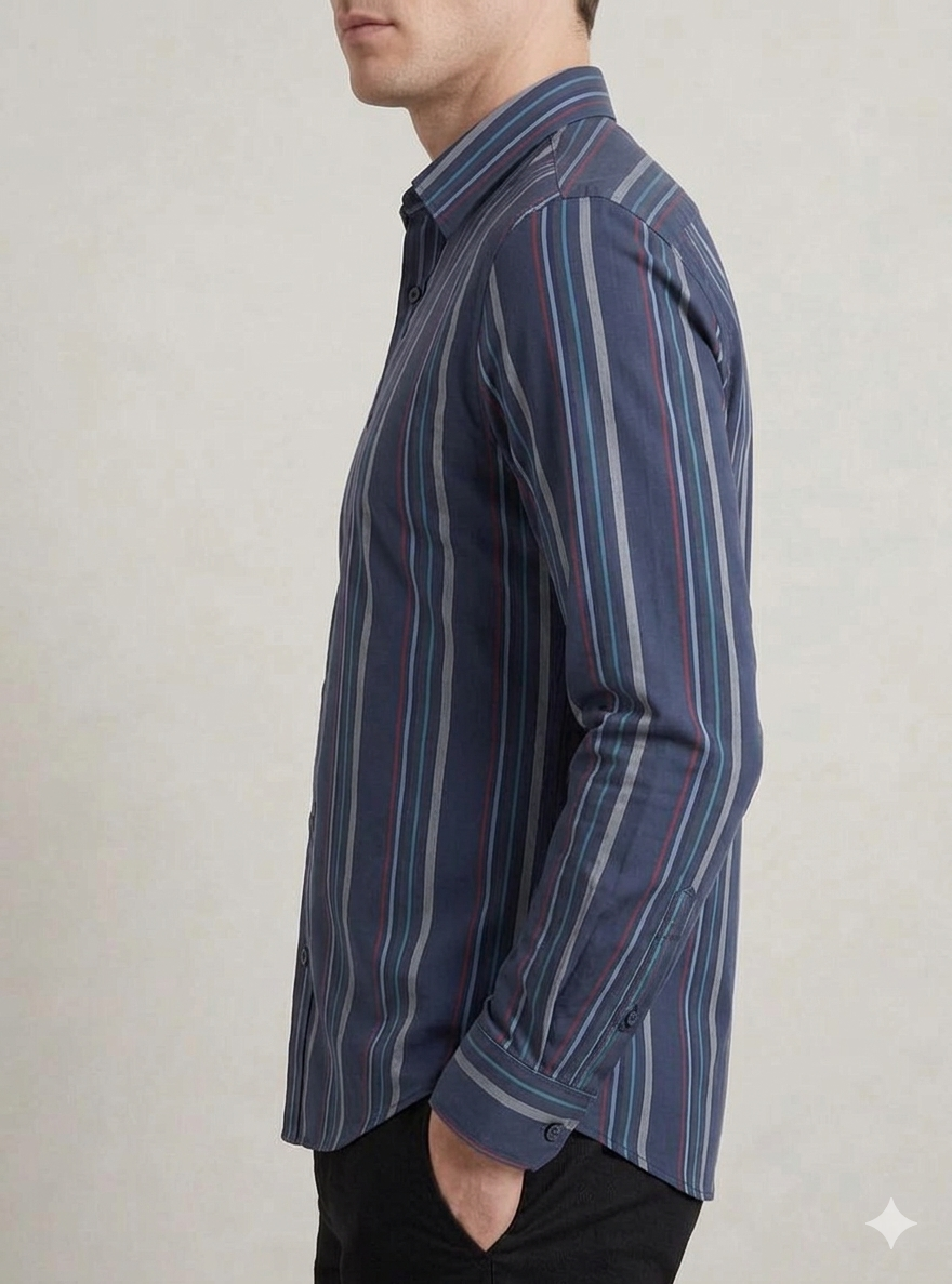 Men’s Navy Blue Vertical Striped Casual Shirt