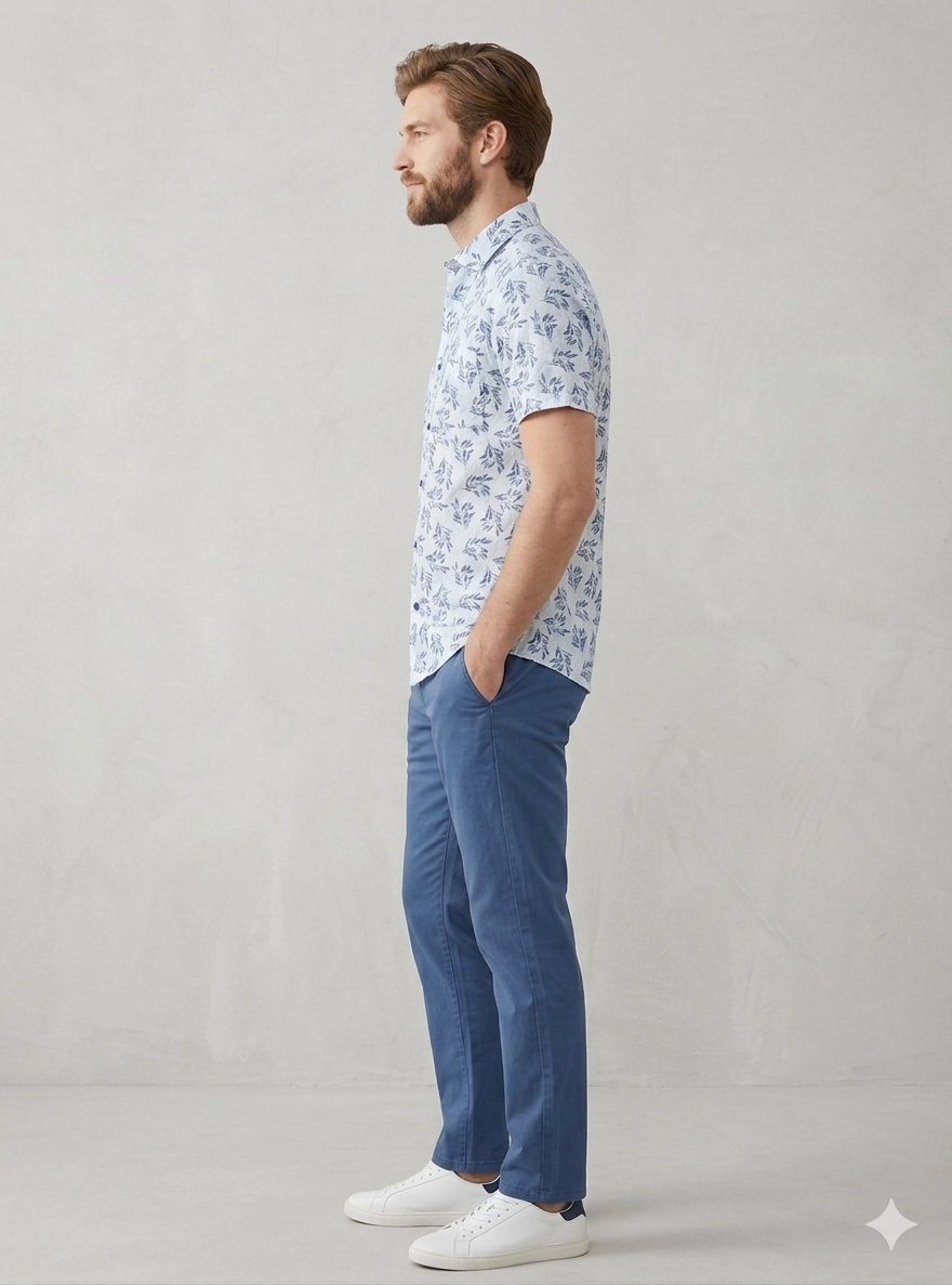 Men’s White Floral Print Half Sleeve Casual Shirt