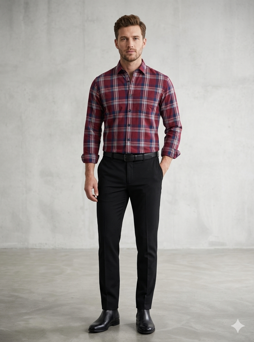 Men’s Maroon Checked Casual Shirt