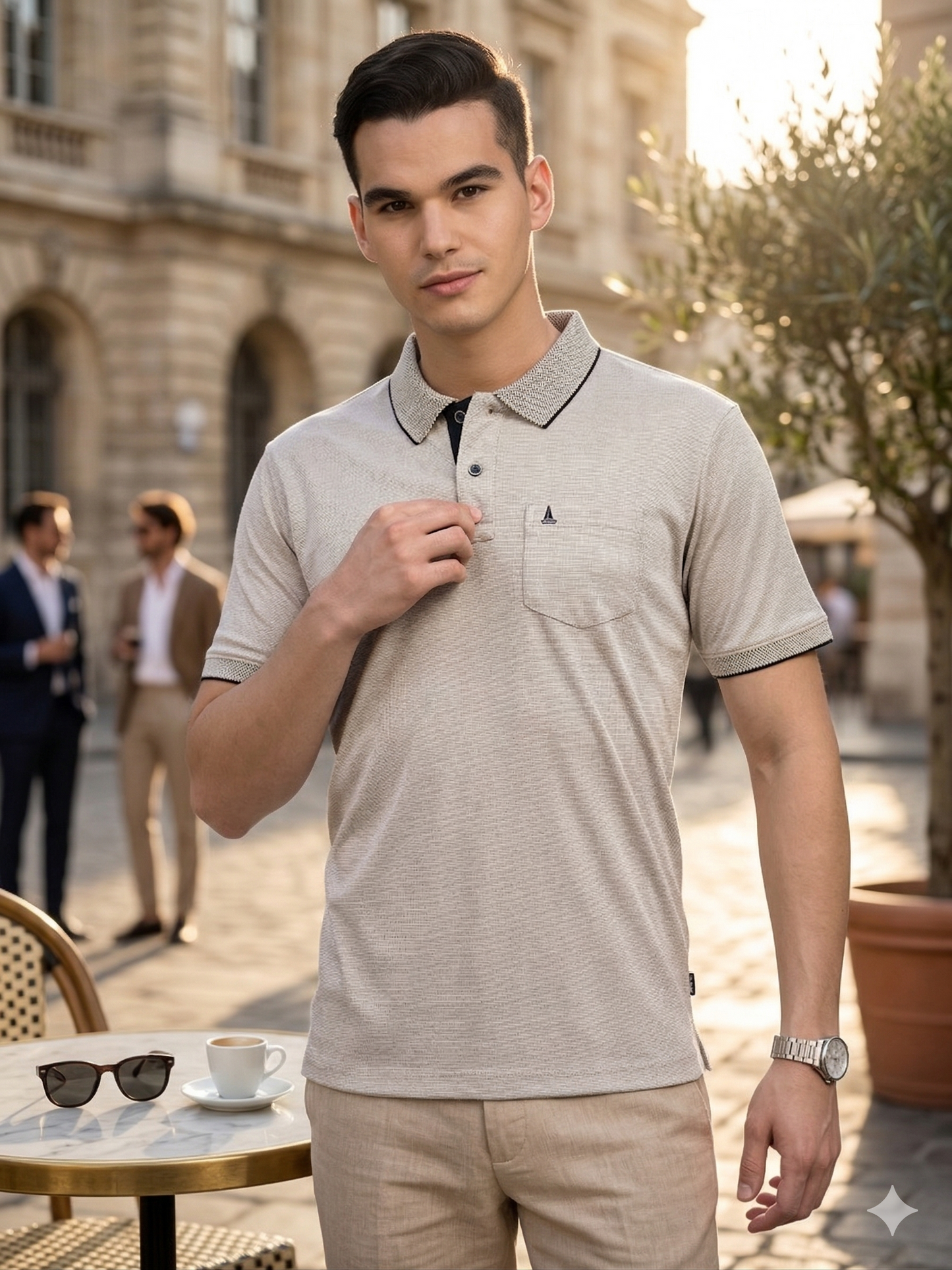 Canoe Men Short Sleeve Polo Neck Solid Pattern T-Shirt