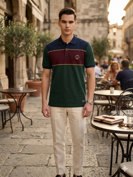 Canoe Men Short Sleeve Polo Neck Solid Pattern T-Shirt