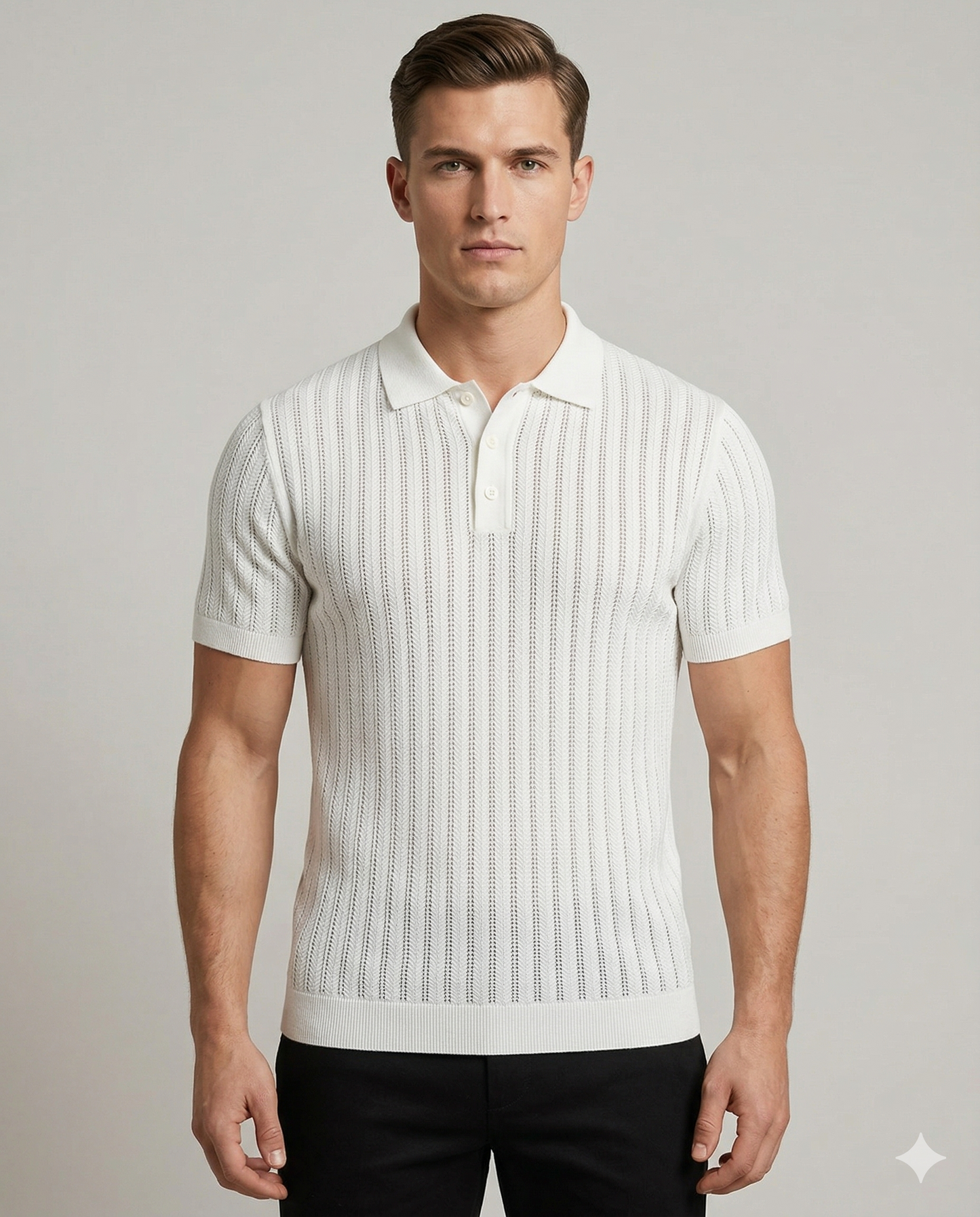 Men's White Textured Polo T-Shirt | Premium Elegant Smart Casual Polo for Men