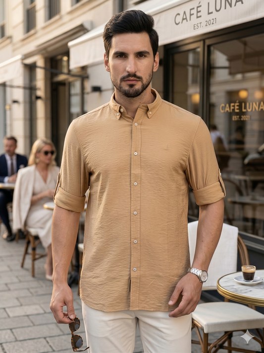 Canoe Men Long Sleeve Button Down Collar Casual Shirt